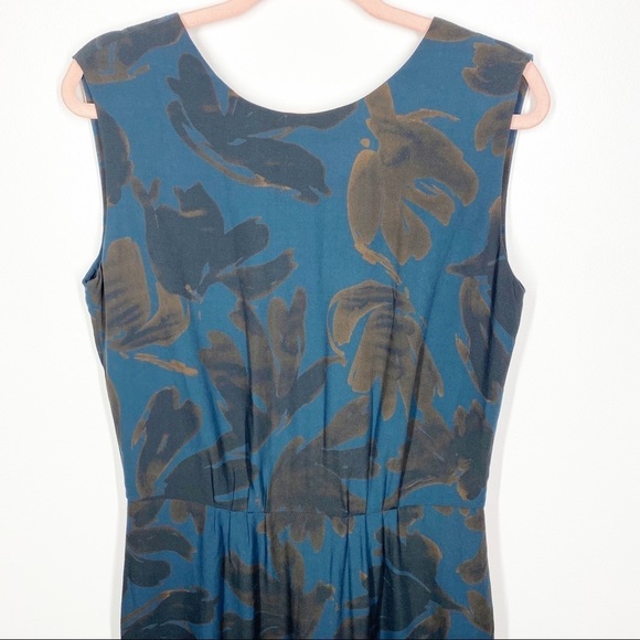 Pomandere Teal and Brown Sleeveless Silk Blend Knee Length Dress Size 8 - Picture 2 of 10